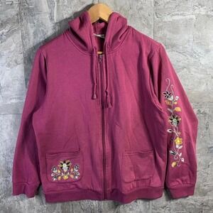 Vintage Blair Pink floral embroidered zip-up hoodie Woman's Large